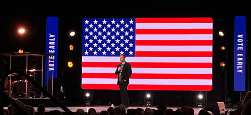 Elon Musk speaks at a town hall event in Harrisburg, Pennsylvania.