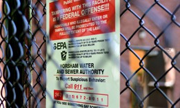 A sign outside the filtration system designed to filter out PFAS forever chemicals from the drinking water supply at Well #2 of the Horsham Water and Sewer Authority facility in Horsham.