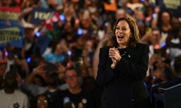 Vice President and Democratic presidential candidate Kamala Harris arrives to speak during a Get Out the Vote rally in Harrisburg, Pennsylvania, on October 30, 2024.