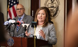 Pennsylvania Attorney General Michelle Henry speaks at an Oct. 22, 2024 press conference focused on child trafficking.