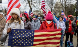 Supporters of protesters arrested on Jan. 6, 2021 protest outside the U.S. Supreme Court.