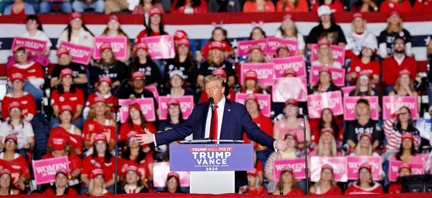 Former President Donald Trump holds a campaign rally in Reading, Pennsylvania.