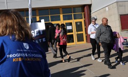 People arrive to vote on Election Day at Scranton High School on November 05, 2024 in Scranton, Pennsylvania.