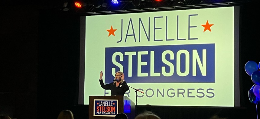 Democrat Janelle Stelson addresses supporters on election night.