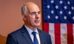 U.S. Sen. Bob Casey speaks at a press conference in Allentown, Pennsylvania on Oct. 14, 2024.