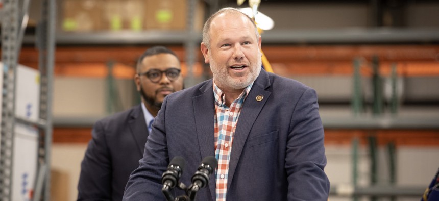 Incoming House Minority Leader Jesse Topper speaks at a May 2024 press conference in Bedford County. 