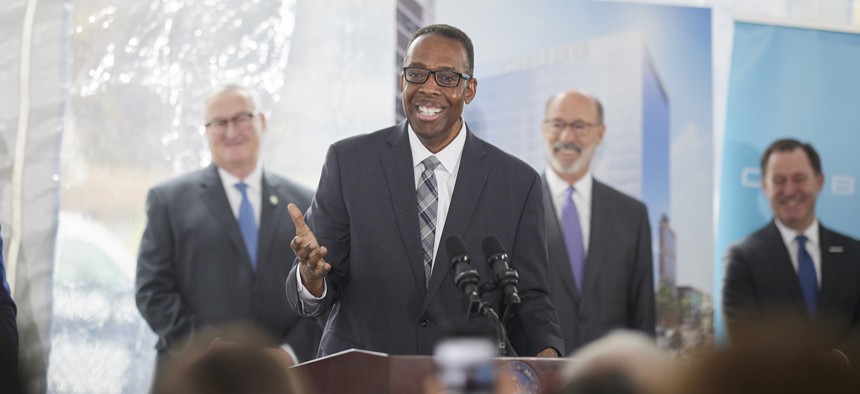 Then-Philadelphia City Council President Darrell Clarke speaks at a press conference in 2022.