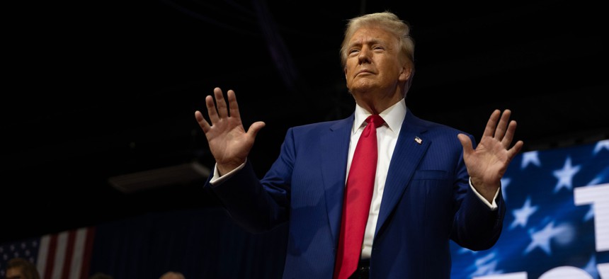 Then-presidential candidate Donald Trump holds a town hall at the Greater Philadelphia Expo Center on October 14, 2024 in Oaks, Pennsylvania.