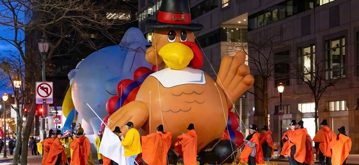 A turkey balloon from Philadelphia’s 104th 6abc Dunkin’ Thanksgiving Day Parade in November 2023.