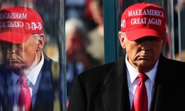 President-elect Donald Trump walks off stage after speaking during a campaign rally at Lancaster Airport on November 03, 2024 in Lititz, Pennsylvania