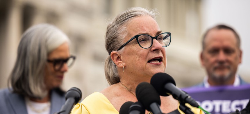 Rep. Susan Wild speaks during a news conference in honor of World IVF Day to discuss the next steps for legislation to protect access to in vitro fertilization across America on July 25, 2024 in Washington, DC.