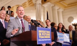 State Sen. Ryan Aument speaks at a press conference about student teacher stipends in April 2024.