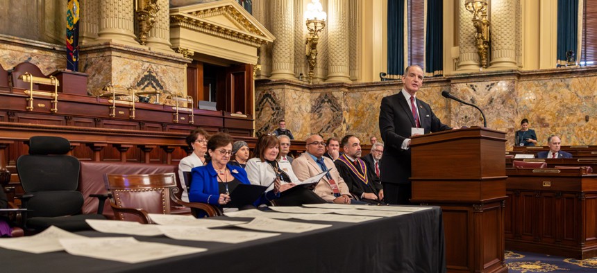 Lawrence Tabas leads the 60th Pennsylvania Electoral College meeting in the Pennsylvania Capitol.