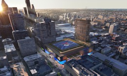 A rendering of the Philadelphia 76ers arena proposed for the Market East area near Center City.