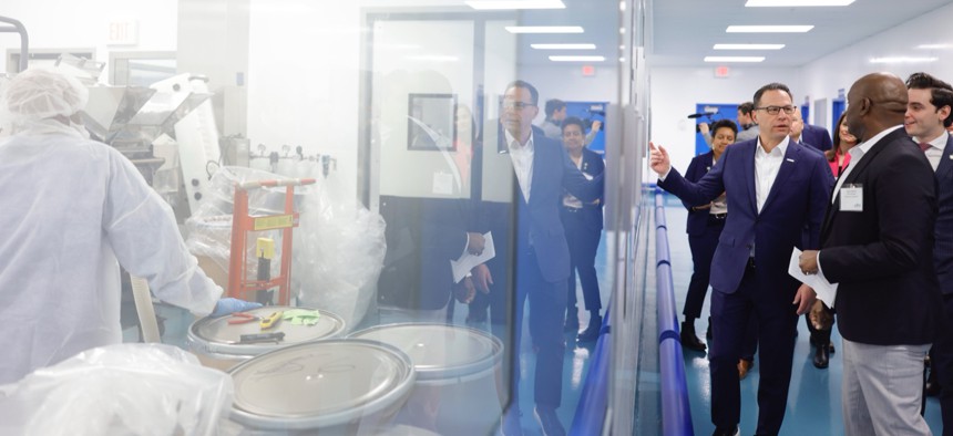 Gov. Josh Shapiro visited life sciences company Adare Pharma Solutions in Northeast Philadelphia Friday morning.