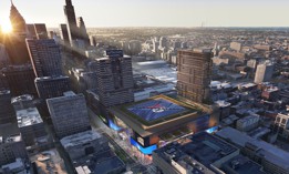 A rendering of the Philadelphia 76ers arena proposed for the Market East area near Center City.