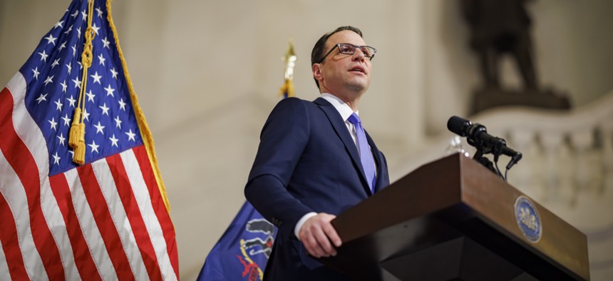 Gov. Josh Shapiro in the Capitol rotunda in 2024.