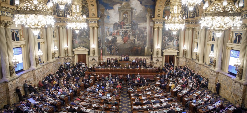 Gov. Josh Shapiro gives his budget address in the Pennsylvania House of Representatives chamber. 