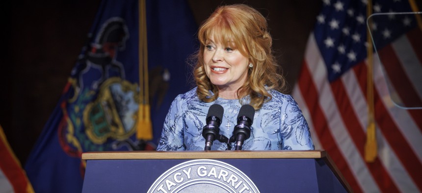 Pennsylvania Treasurer Stacy Garrity speaks at her inauguration ceremony in January 2025.