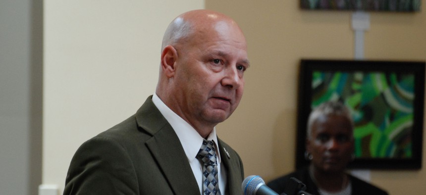 State Sen. Doug Mastriano speaks at the Pennsylvania Capitol.