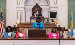 Mayor Cherelle Parker delivers her budget address in City Council chambers on Thursday, March 13, 2025. 