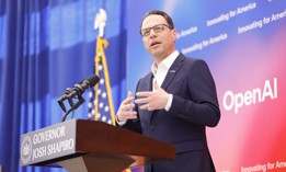 Gov. Josh Shapiro speaks at a March 2025 press conference on artificial intelligence.