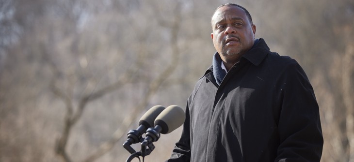 Pittsburgh Mayor Ed Gainey speaks at an event in 2022 celebrating the reopening of Pittsburgh’s Fern Hollow Bridge.