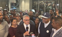 Philadelphia District Attorney Larry Krasner speaks after being declared the winner of the Democratic primary on May 20, 2025.