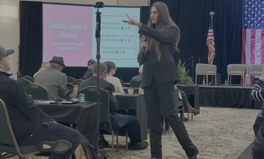 Scott Presler speaks at the Pennsylvania Republican Party’s summer meeting on June 6, 2025.