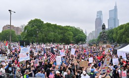 People protest in Philadelphia as part of the No Kings Rallies on June 14, 2025