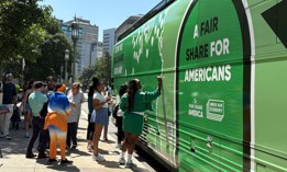Fair Share America’s ‘Stop The Billionaire Giveaway’ bus at the Pennsylvania Capitol.