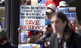Transit stakeholders rally at the state Capitol in Harrisburg on June 4, 2025 to call for a dedicated and expanded transit funding solution.