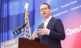 Gov. Josh Shapiro unveils the results of an AI pilot program at Carnegie Mellon University in March 2025.