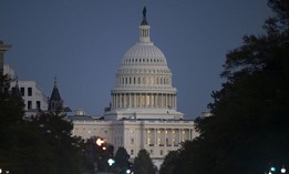 The U.S. Capitol building is seen from Freedom Plaza during the 20th day of the ongoing federal government shutdown in Washington, D.C., United States, on October 20, 2025.