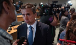 Democratic National Committee Chair Ken Martin speaks with reporters in August 2025. 