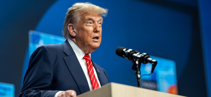 President Donald Trump speaks at a press conference in July 2025.