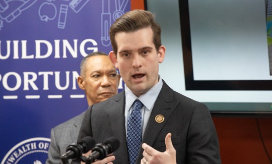 State Rep. and Lehigh County Executive-elect Josh Siegal speaks at a press conference in Allentown in January 2025.
