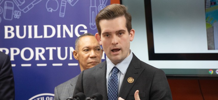 State Rep. and Lehigh County Executive-elect Josh Siegal speaks at a press conference in Allentown in January 2025.