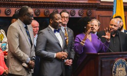 Mayor Cherelle Parker and Council President Kenyatta Johnson speak during an affordable housing press conference on Jan. 20, 2026. 