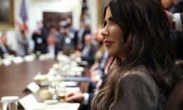 U.S. Secretary of the Department of Homeland Security Kristi Noem looks on during a meeting of the Cabinet in the Cabinet Room of the White House on January 29, 2026 in Washington, DC.