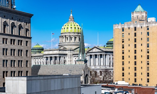 The Pennsylvania Capitol is a focal point of Harrisburg’s downtown landscape.