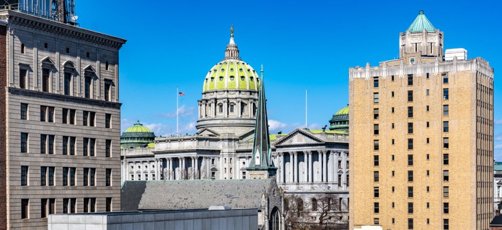 The Pennsylvania Capitol is a focal point of Harrisburg’s downtown landscape.