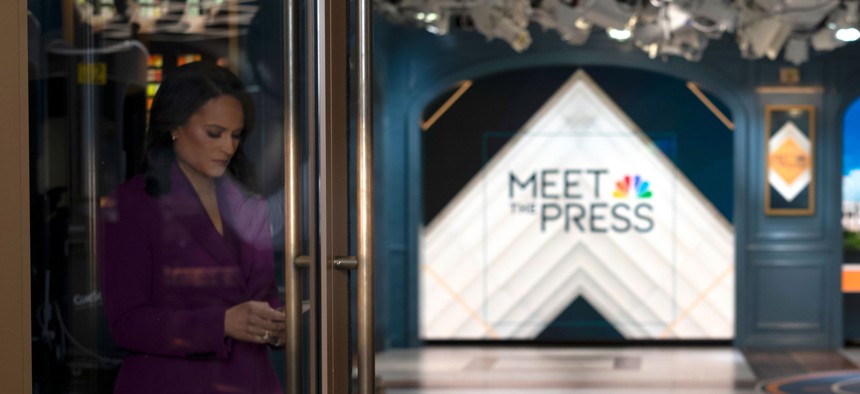 “Meet the Press” Moderator Kristen Welker on set in NBC’s Washington, D.C. studio in January 2026.