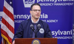 Gov. Josh Shapiro speaks at a February press conference. 