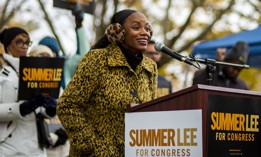 Lee speaks at an election rally in November 2021