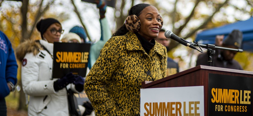 Lee speaks at an election rally in November 2021