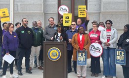 Keturah Johnson speaks at the rally against ICE's presence at PHL airport outside of Philadelphia City Hall on Thursday, March 26, 2026