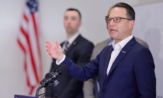 Gov. Josh Shapiro speaks at a press conference.