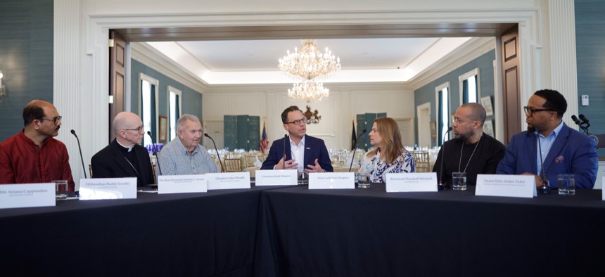 Gov. Josh Shapiro speaks at an interfaith roundtable on the first day of Passover.