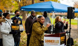 Lee speaks at an election rally in November 2021